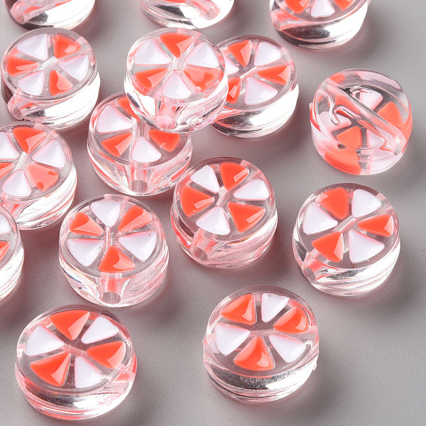 

PandaHall Transparent Enamel Acrylic Beads, Flat Round with Triangle, Tomato, 20x9mm, Hole: 3.5mm Acrylic Flat Round Red