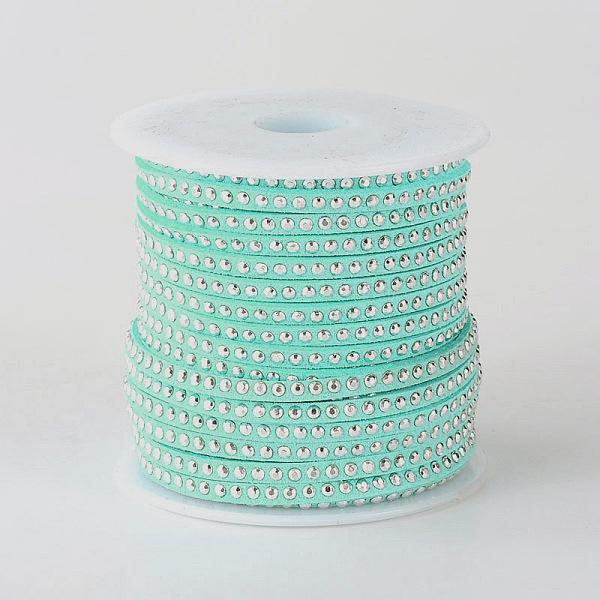

PandaHall Rivet Faux Suede Cord, Faux Suede Lace, with Aluminum, Light Sky Blue, 3x2mm, about 20yards/roll Faux Suede+Rivet Blue