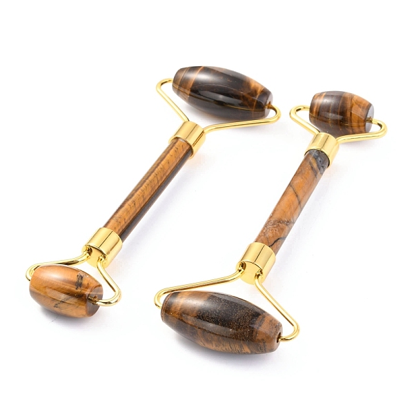 

PandaHall Natural Tiger Eye Brass Face Massager, Facial Rollers, Golden, 142~150x54~58x19~22mm Tiger Eye Others