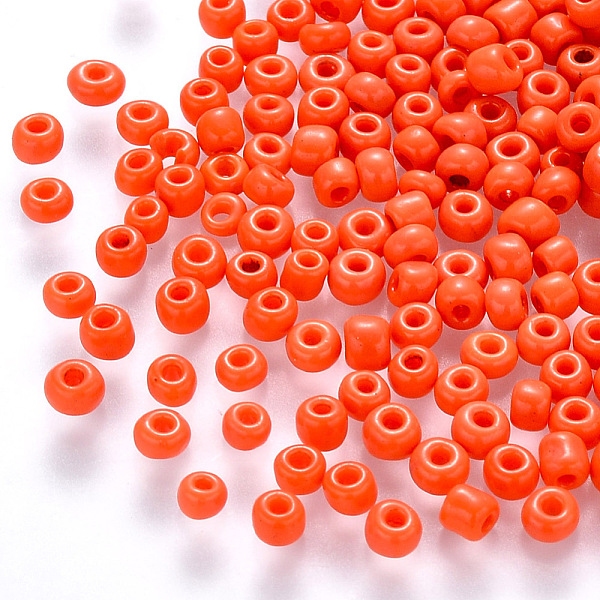 

PandaHall 6/0 Baking Paint Glass Round Seed Beads, Orange Red, 4~5x3~4mm, Hole: 1~2mm, about 4500pcs/pound Glass Red
