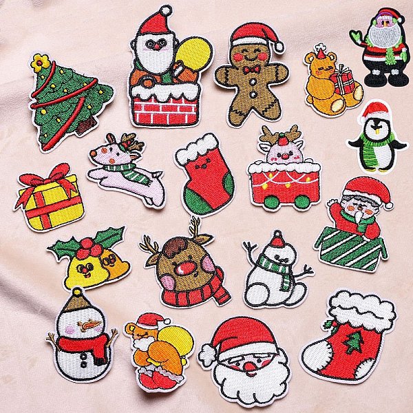 

PandaHall Christmas Theme Computerized Embroidery Cloth Self Adhesive Patches, Stick On Patch, Costume Accessories, Appliques, Mixed Shapes..., Multicolor