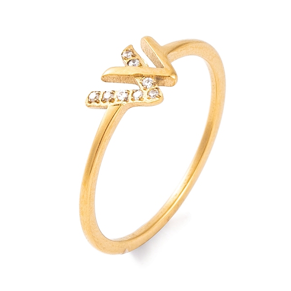 

PandaHall 304 Stainless Steel Letter W Finger Ring for Women, with Cubic Zirconia, Golden, US Size 6~9(16.5~18.9mm) Stainless Steel+Cubic..., Clear