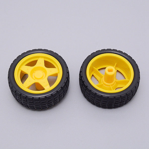 

PandaHall PVC Wheel Robot Toy Accessories, Car Accessories Tyre, Flat Round, Yellow, 3x6.7cm, Inner Diameter: 3.5x6mm Plastic Yellow