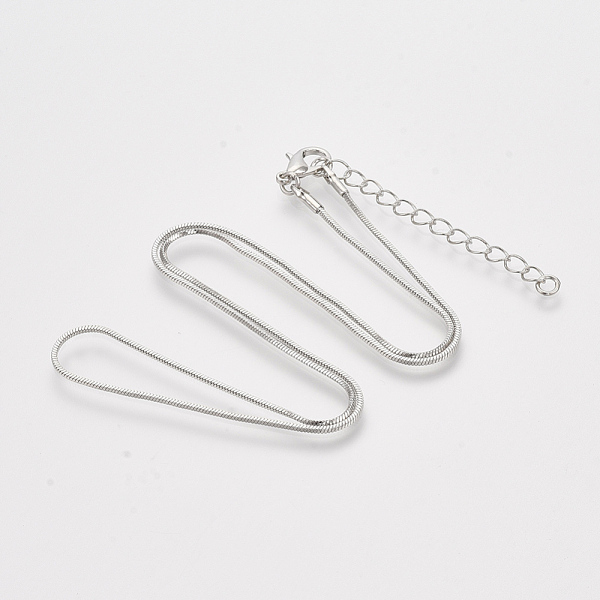 

PandaHall Brass Square Snake Chain Necklace Making, with Lobster Claw Clasps, Platinum, 18.5 inch(47.2cm), 1mm Brass