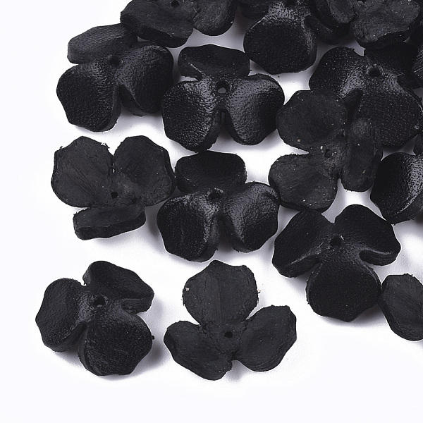 

PandaHall 3-Petal Eco-Friendly Cowhide Bead Cap, Flower, Black, 14~15x15~16x6~8mm, Hole: 1.5mm Leather Black