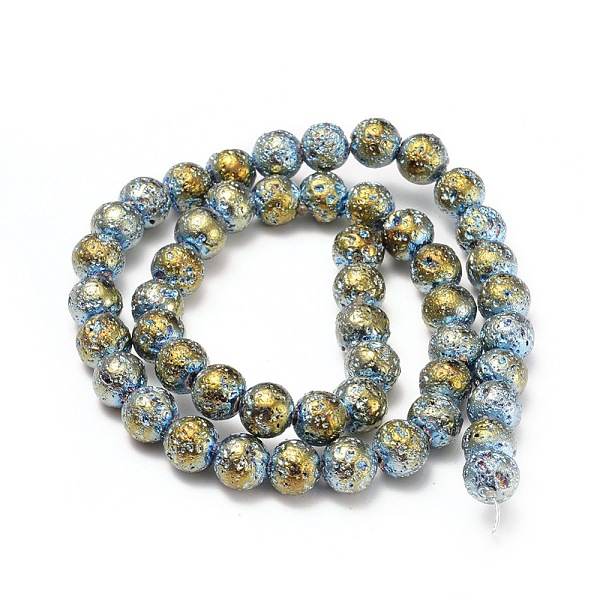 

PandaHall Electroplated Natural Lava Rock Beads Strands, Round, Bumpy, Green Plated, 8~8.5mm, Hole: 1mm, about 50pcs/strand, 15.9 inch...