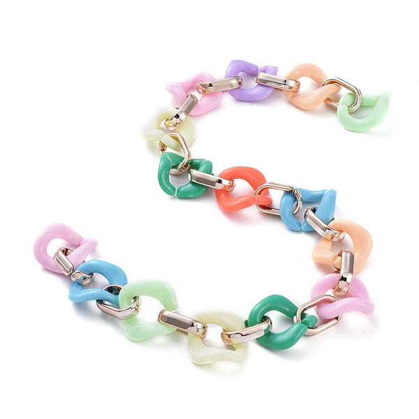 

PandaHall Handmade CCB Plastic Curb Chains, Twisted Chains, with Acrylic Linking Rings, Rose Gold, Colorful, Links: 24x23.5x6mm and...