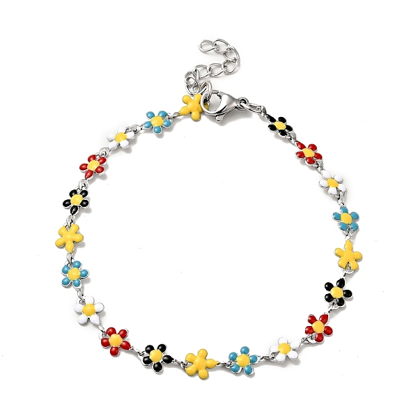 

PandaHall Colorful Enamel Flower Link Chain Bracelet, 304 Stainless Steel Jewelry for Women, Stainless Steel Color, 7-1/8 inch(18cm) 304...