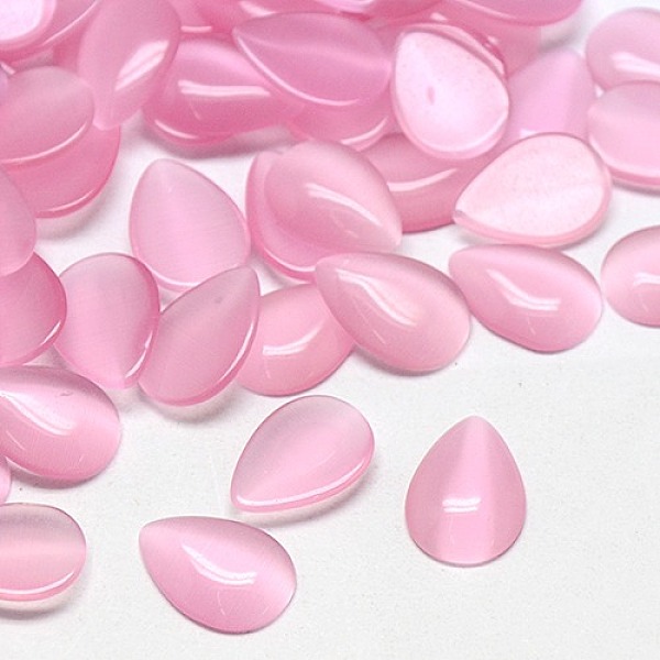 

PandaHall Cat Eye Cabochons, teardrop, Pearl Pink, 25x18x4mm Glass Teardrop