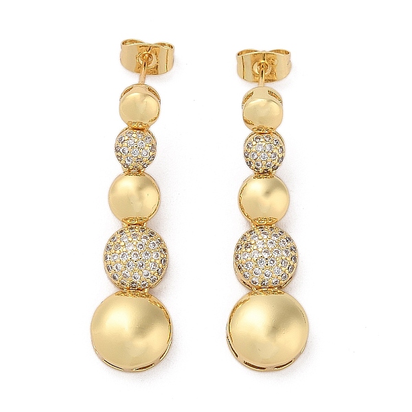 

PandaHall Brass Micro Pave Cubic Zirconia Dangle Stud Earrings, Real 18K Gold Plated, Flat Round, 35x10mm Brass Flat Round Clear