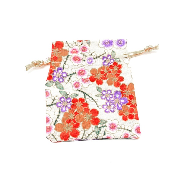 

PandaHall Cotton and Linen Cloth Packing Pouches, Drawstring Bag, Rectangle with Sakura Pattern, Old Lace, 10x8x0.25cm Cloth Flower