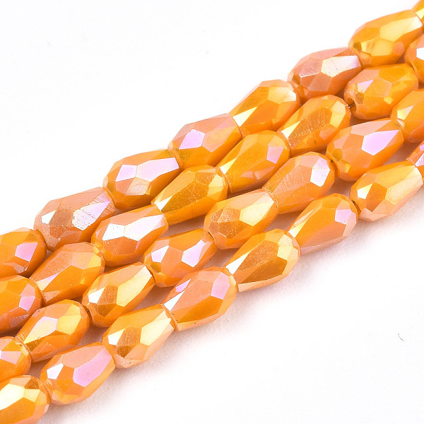 

PandaHall Electroplate Glass Beads Strands, AB Color Plated, Faceted Teardrop, Orange, 4x3mm, Hole: 0.7mm, about 98~99pcs/strand...