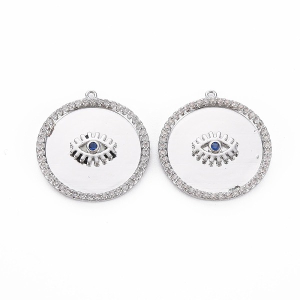 

PandaHall Brass Micro Pave Blue Cubic Zirconia Pendants, Nickel Free, Flat Round with Eye, Real Platinum Plated, 22x20x2mm, Hole: 1mm...