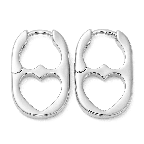 

PandaHall Rack Plating Brass Oval with Heart Hoop Earrings, Lead Free & Cadmium Free, Platinum, 20x13x2.5mm Brass Oval