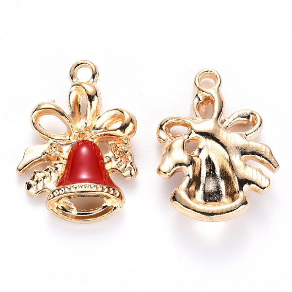 

PandaHall Alloy Enamel Pendants, for Christmas, Jingle Bell, Light Gold, Red, 21x15.5x5mm, Hole: 2mm Alloy+Enamel Bell Red