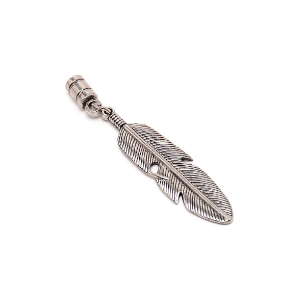 

PandaHall Alloy Cord Ends, End Caps, Feather, Antique Silver, 81mm, Inner Diameter: 5mm Alloy