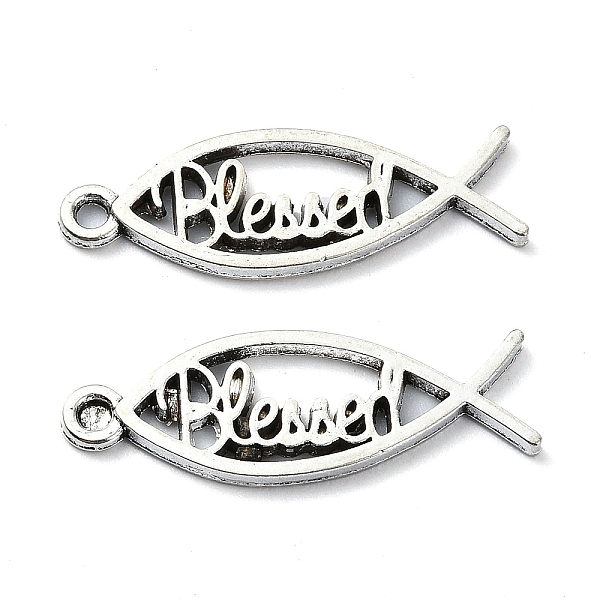 

PandaHall Tibetan Style Alloy Pendant, Lead Free & Cadmium Free, Fish with Word Blessed, Antique Silver, 27x19.5x1.5mm, Hole: 1.6mm...