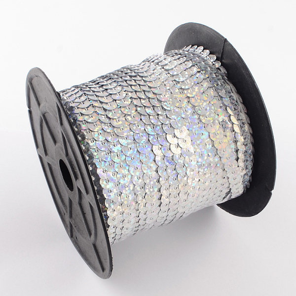 

PandaHall Ornament Accessories Plastic Paillette Bead Strands, Sequins Trim, Silver, 6mm, about 100yards/roll Plastic Flat Round Silver