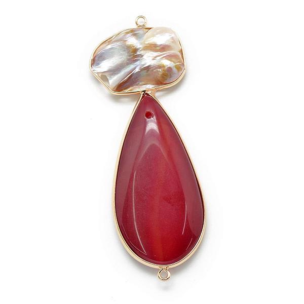 

PandaHall Natural Agate Links connectors, with Pearl Beads and Golden Tone Brass Findings, Dyed, teardrop, Mixed Color..., Multicolor