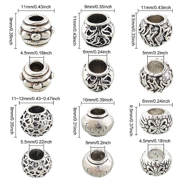 

PandaHall Tibetan Style Alloy European Beads, Large Hole Beads, Lead Free, Rondelle, Antique Silver, 60pcs/box Alloy Rondelle