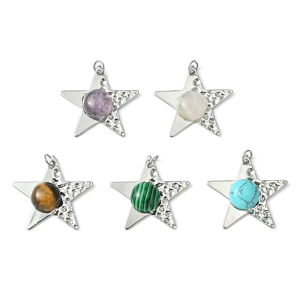 

PandaHall Natural & Synthetic Mixed Gemstone Pendants, 304 Stainless Steel Star Charms with Jump Rings, Stainless Steel Color...
