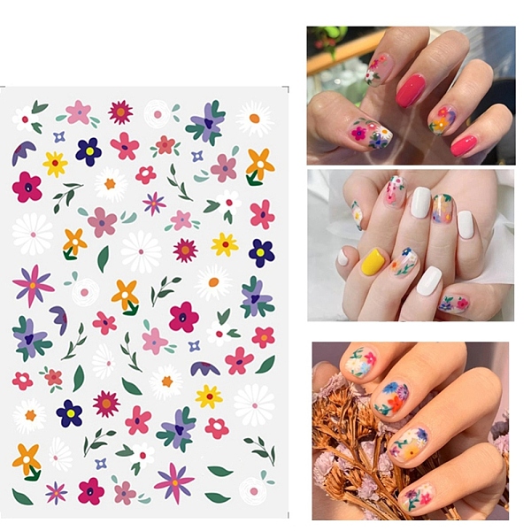 

PandaHall Nail Art Stickers, For Nail Tips Decorations, Flower Pattern, Colorful, 125x70mm Paper Flower