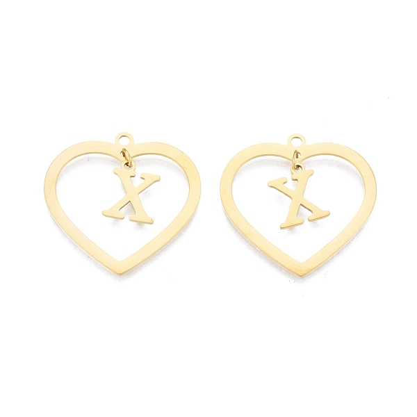 

PandaHall 201 Stainless Steel Pendants, Hollow, Heart with Letter A~Z, Real 18K Gold Plated, Letter.X, 29x29.5x1mm, Hole: 2mm, A~Z...
