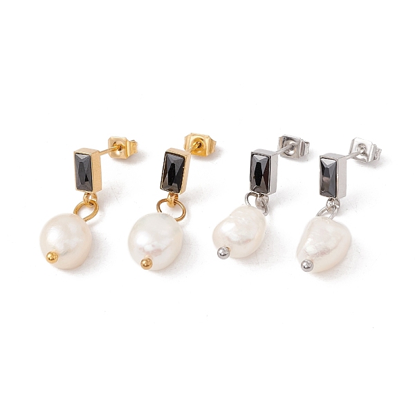 

PandaHall Jet Rhinestone Rectangle with Natural Pearl Dangle Stud Earrings, 304 Stainless Steel Jewelry for Women, Mixed Color, 25mm, Pin..., Black