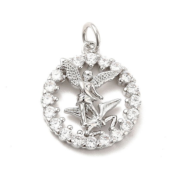 

PandaHall Rack Plating Brass Micro Pave Cubic Zirconia Pendants, Flat Round with Fairy Charm, Long-Lasting Plated, with Jump Rings, Cadmium..., Clear