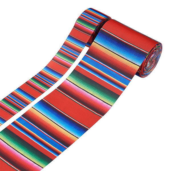 

PandaHall 2 Rolls 2 Styles Stripe Pattern Printed Polyester Grosgrain Ribbon, for DIY Bowknot Accessories, Colorful, 1roll/style Polyester...
