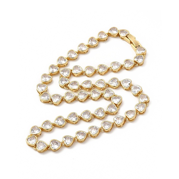 

PandaHall Clear Cubic Zirconia Heart Link Chain Necklace, Rack Plating Brass Jewelry for Women, Cadmium Free & Lead Free, Real 18K Gold...