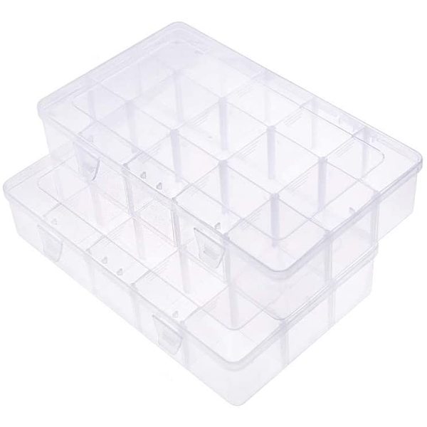 Pandahall Elite 2 Pcs Récipients De Stockage De Perles En Plastique 15 Compartiments