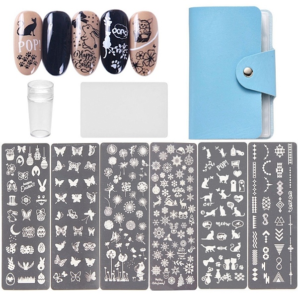 

PandaHall Manicure Tool Sets, with Stainless Steel Nail Art Stamping Plates, Nail Image Templates, Silicone Nail Art Seal Stamp and Scraper...