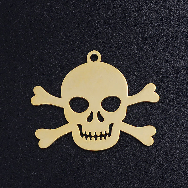 

PandaHall 201 Stainless Steel Pendants, Pirate Style Skull, Golden, 12x15x1mm, Hole: 1.5mm 201 Stainless Steel Skull