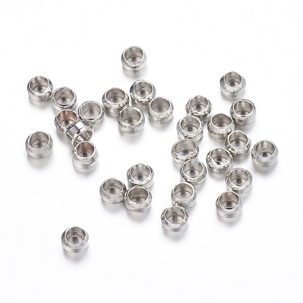 

PandaHall Brass Crimp Beads, Rondelle, Platinum, about 2.5mm in diameter, hole: 1.2mm, about 900pcs/20g Brass Rondelle