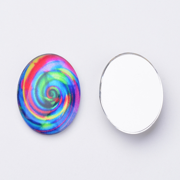 

PandaHall Glass Cabochons, For DIY Projects, Flat Oval, Geometric Pattern, Colorful, 25x18x5.5mm Glass Oval
