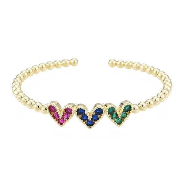 

PandaHall Cubic Zirconia Triple Heart Open Cuff Bangle, Real 18K Gold Plated Brass Jewelry for Women, Colorful, Inner Diameter: 1-7/8x2-1/8...