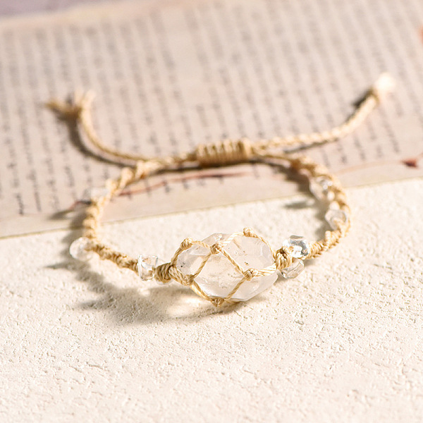 

PandaHall Natural Quartz Crystal Braided Bead Bracelet, Waxed Polyester Cord Adjustable Bracelet, 11-3/4~15-3/4 inch(30~40cm) Quartz Crystal