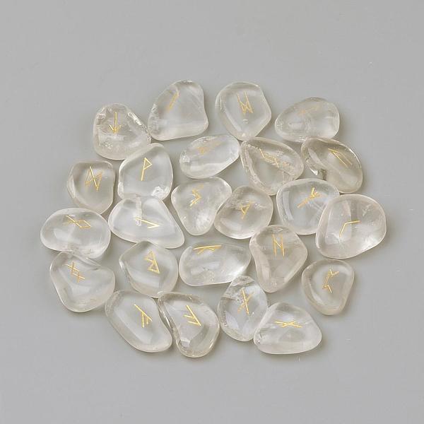 

PandaHall Natural & Synthetic Gemstone Cabochons, Carved Runes/Futhark/Futhorc, 19~31x13~24x7~20mm, 25pcs/set Quartz Crystal Nuggets