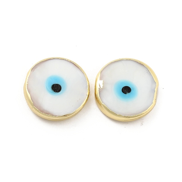 

PandaHall Rack Plating Handmade Evil Eye Lampwork Beads, with Brass Findings, Long-Lasting Plated, Flat Round, White, 17.5~18x4.5~5mm, Hole...