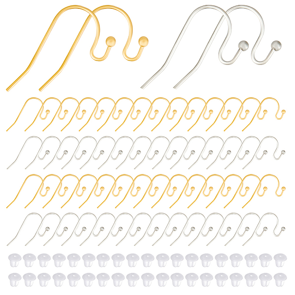 

PandaHall Beebeecraft 60Pcs 2 Colors 304 Stainless Steel Earring Hooks, Shepherd's Hook Ear Wire, with 60Pcs Plastic Ear Nuts, Golden &...