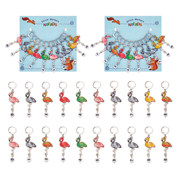 20 Pcs Flamingo Stitch Markers, Number Beads Alloy Crochet Marker Charms Removable 304 Stainless Steel Clasps Locking Stitch Marker for Knitting Weaving Sewing Jewelry Making