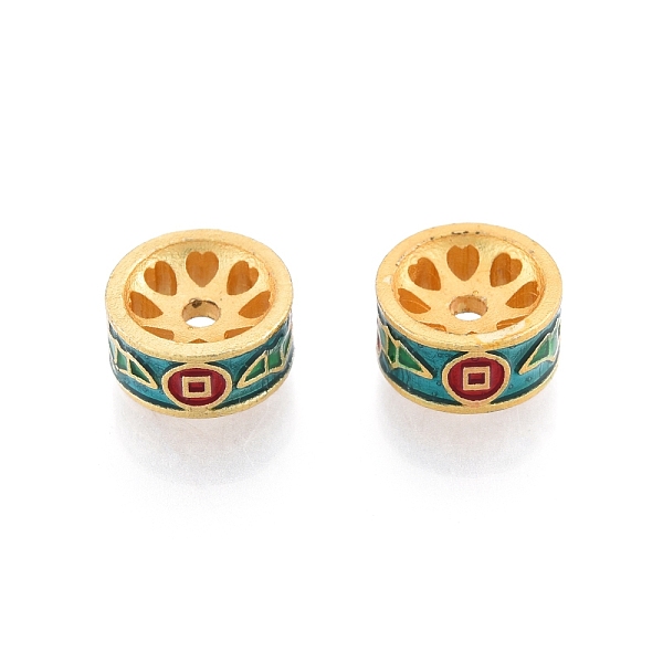 

PandaHall Alloy Enamel Beads, Matte Gold Color, Column with Copper Coin & Bat, Dark Cyan, 10x5mm, Hole: 1.8mm Alloy+Enamel Column