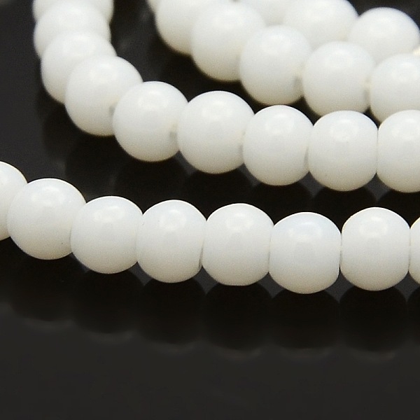 

PandaHall Round Glass Beads Strands, White, 4mm, Hole: 1mm, about 105pcs/strand, 15.7 inch Glass Round White
