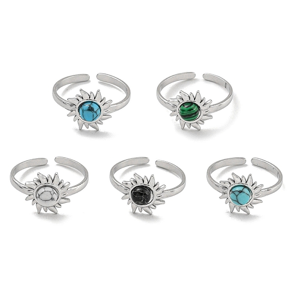 

PandaHall 304 Stainless Steel Synthetic Gemstone Cuff Rings, Sun Open Rings for Women, Stainless Steel Color, Adjustable Mixed Stone Sun