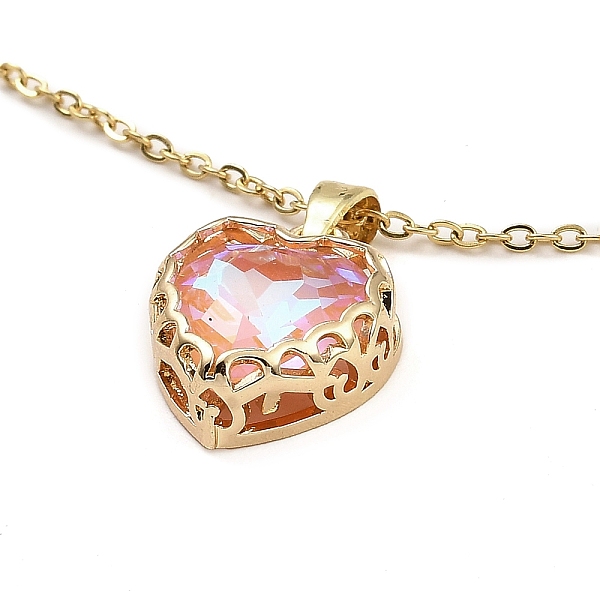

PandaHall Heart Glass Pendant Necklaces, with Light Gold Brass Cable Chains, Pink, 15.94 inch(40.5cm) Brass Heart Pink