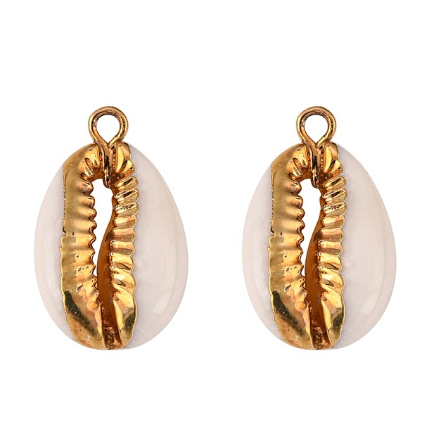 

PandaHall Cowrie Shell Pendants, with Metal Findings, Natural Color, Golden, 17~25x10~15x5~7mm, Hole: 1.5mm Cowrie Shell Shell Shape Orange