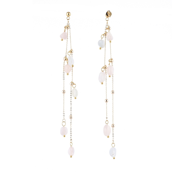 

PandaHall Natural Morganite Dangle Stud Earring, with 304 Stainless Steel Stud Earring Finding, Brass Cable Chains and Ear Nuts, 122mm, Pin...