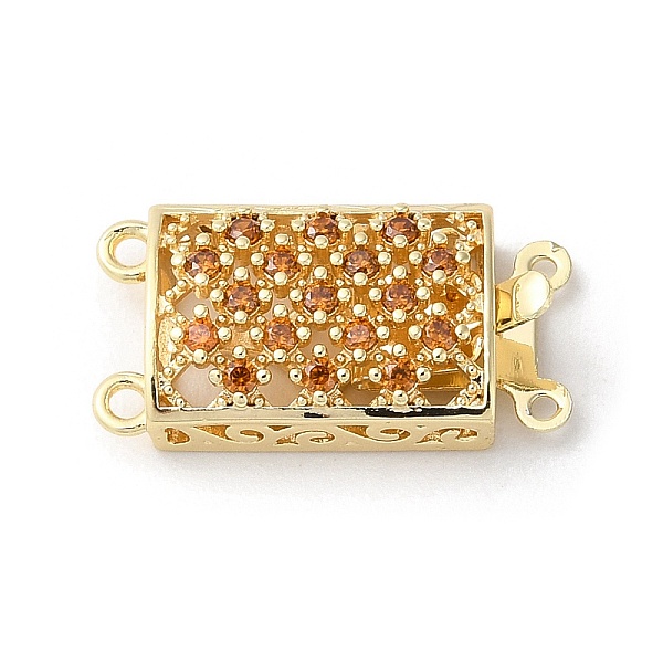 PandaHall Brass Micro Pave Cubic Zirconia Box Clasps, 2-Strand, 4-Hole, Real 18K Gold Plated, Rectangle, Chocolate, 10x19.5x5mm, Hole: 1mm...