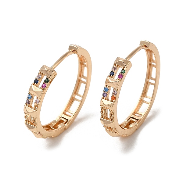 

PandaHall Brass Micro Pave Colorful Cubic Zirconia Hoop Earrings, Hollow Rectangle, Light Gold, 25.5x27x4mm Brass Rectangle Clear